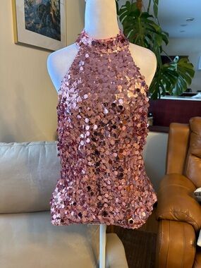 Fashion Nova Rose Pink Sequin Halter Camisole